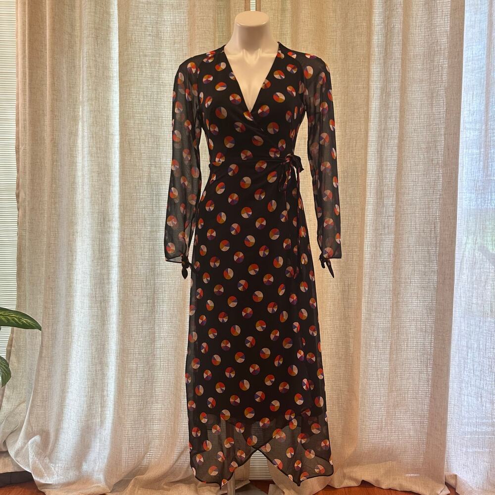 Karen Millen Black Sheer Sleeve Wrap Dress sz 4 Color Pop Wrap Dress - Picture 2 of 15